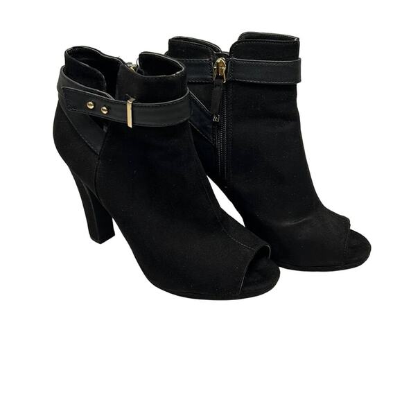 Sam Libby Black Suede Booties peep toe Size 9 Preowned - Picture 1 of 10